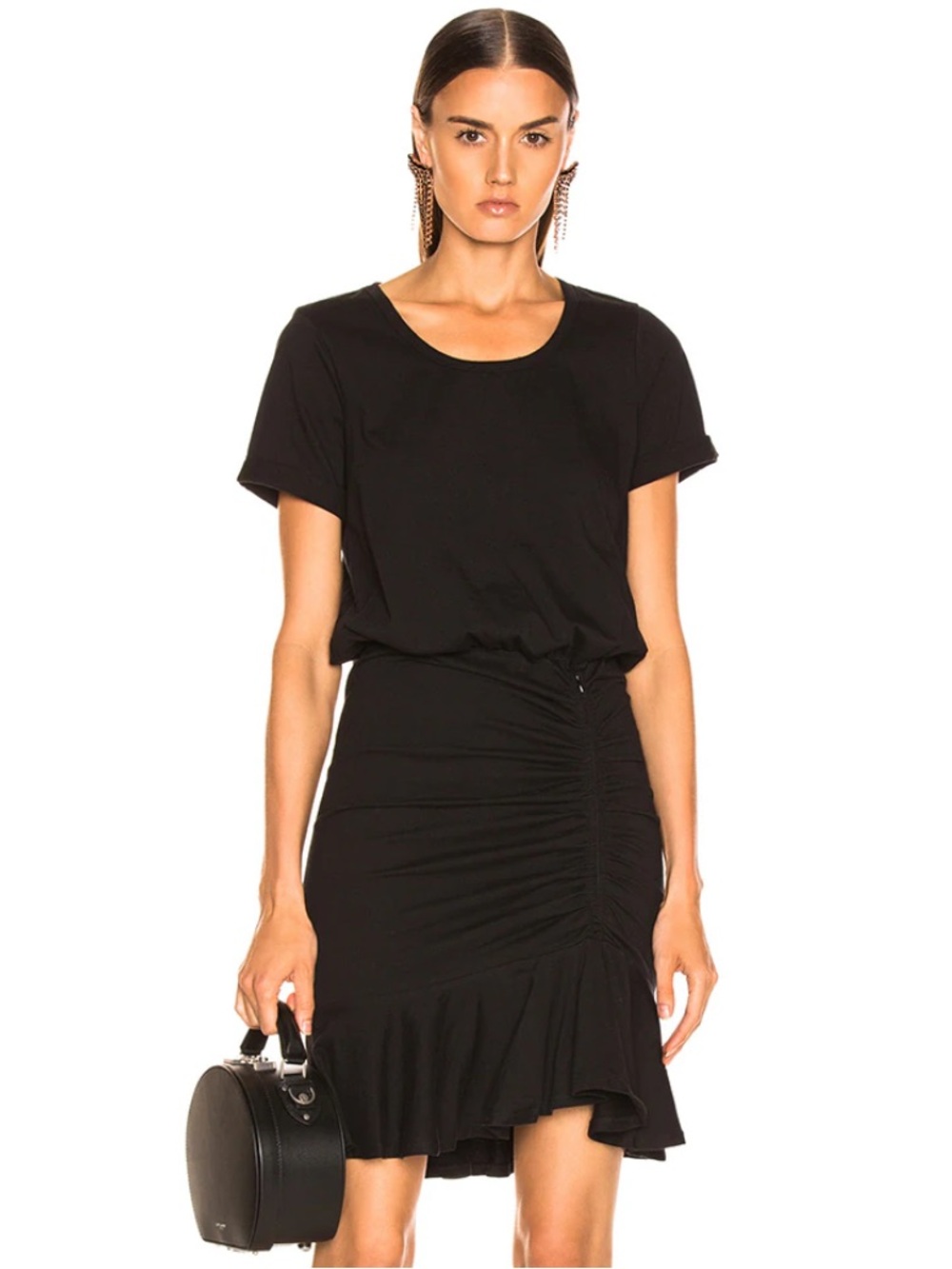VERONICA BEARD JEANS ZIP DETAIL RUCHED FLOUNCE HEM TEE DRESS ❤️❤️
